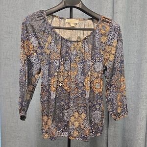 Michael‎ Kors Blue and Orange Abstract tee/ Blouse